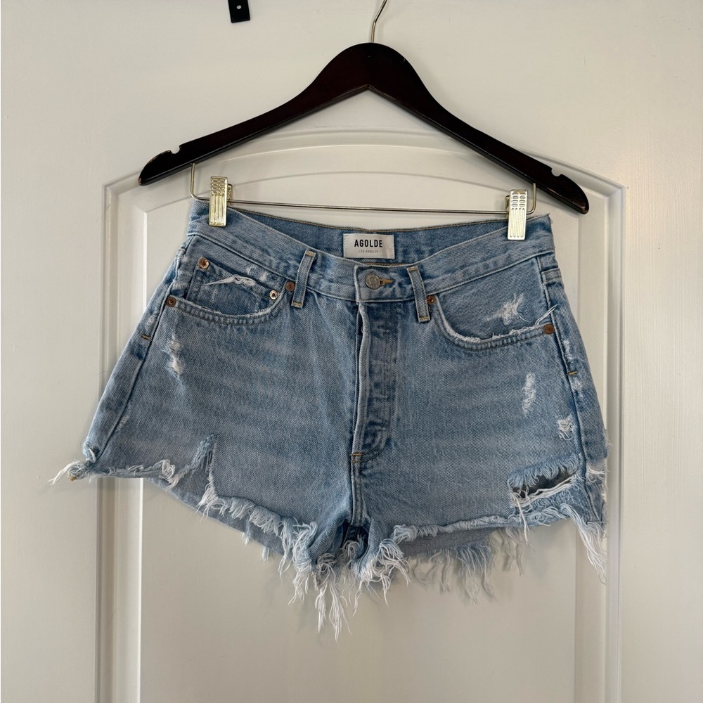 Agolde Blue Jean Shorts with Raw Hem